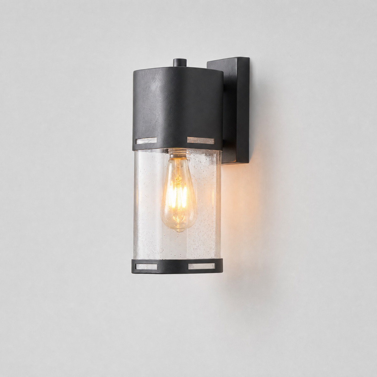Modern Matte Black Iron Hooded Outdoor Wall Sconce with Clear Glass