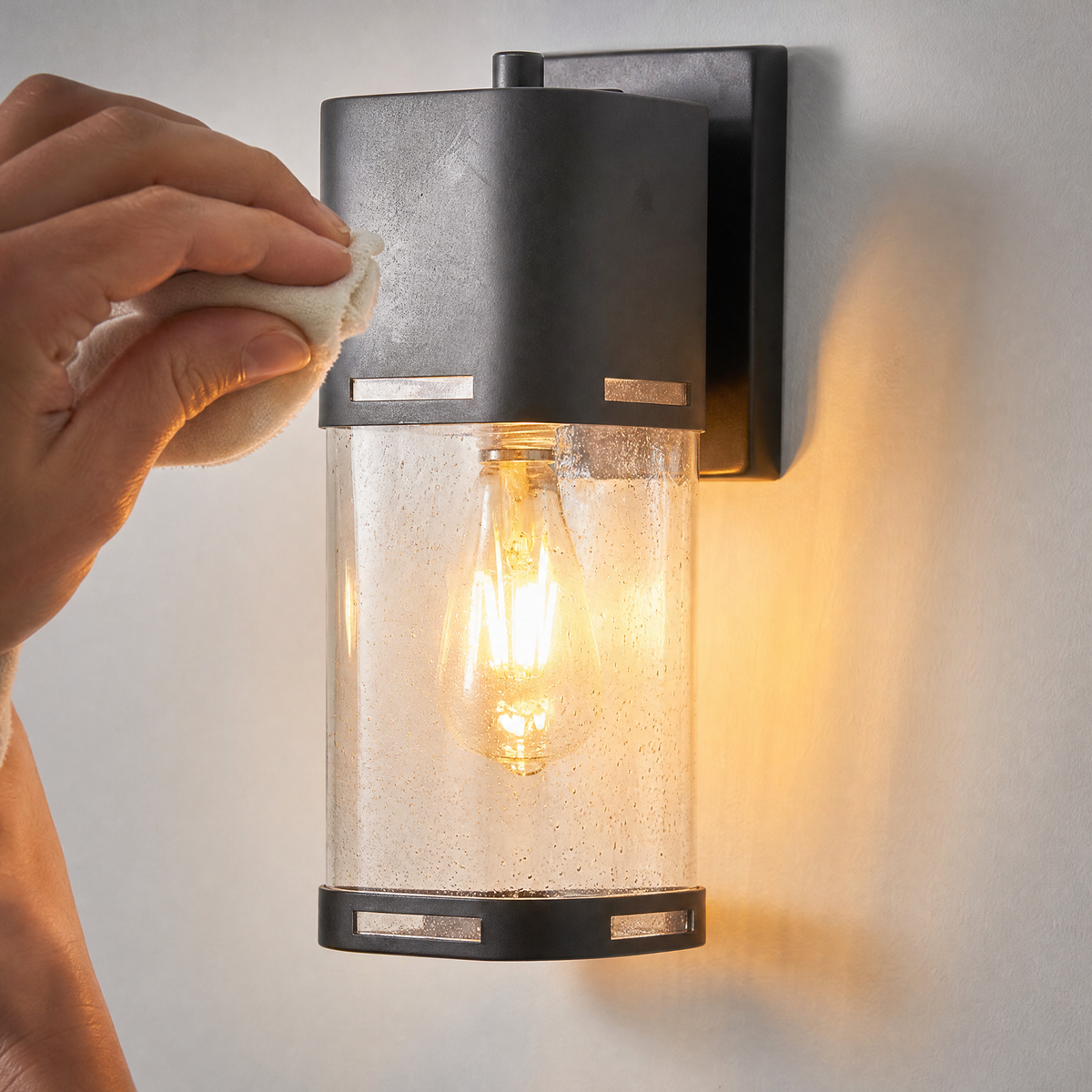 Modern Matte Black Iron Hooded Outdoor Wall Sconce with Clear Glass