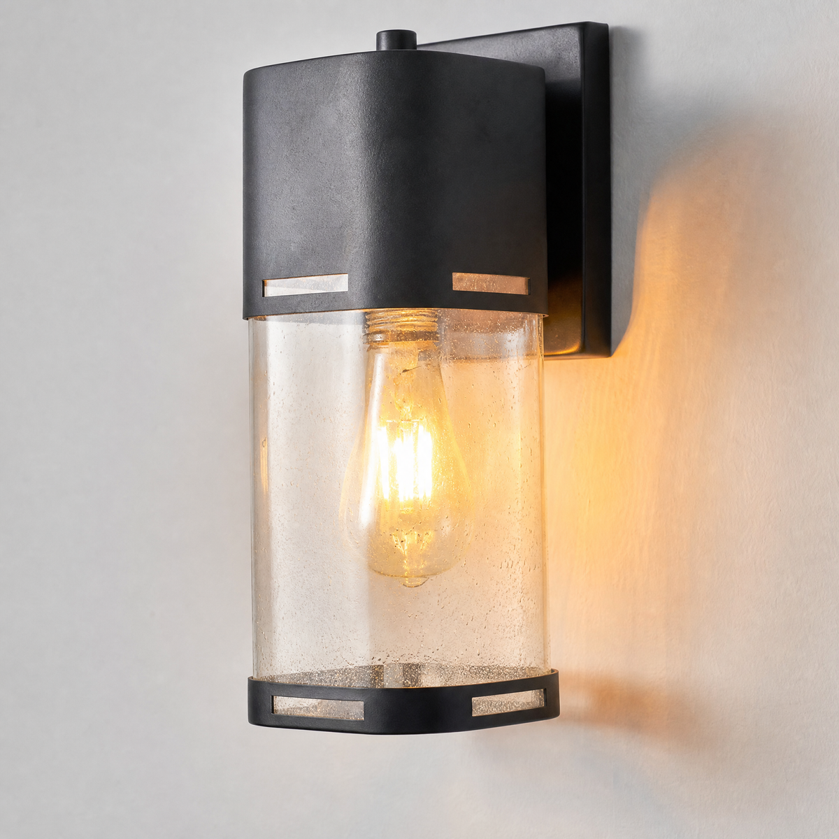 Modern Matte Black Iron Hooded Outdoor Wall Sconce with Clear Glass