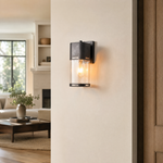 Modern Matte Black Iron Hooded Outdoor Wall Sconce with Clear Glass