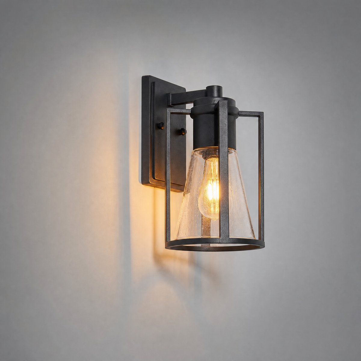 Modern Matte Black Iron and Glass Outdoor Wall Sconce