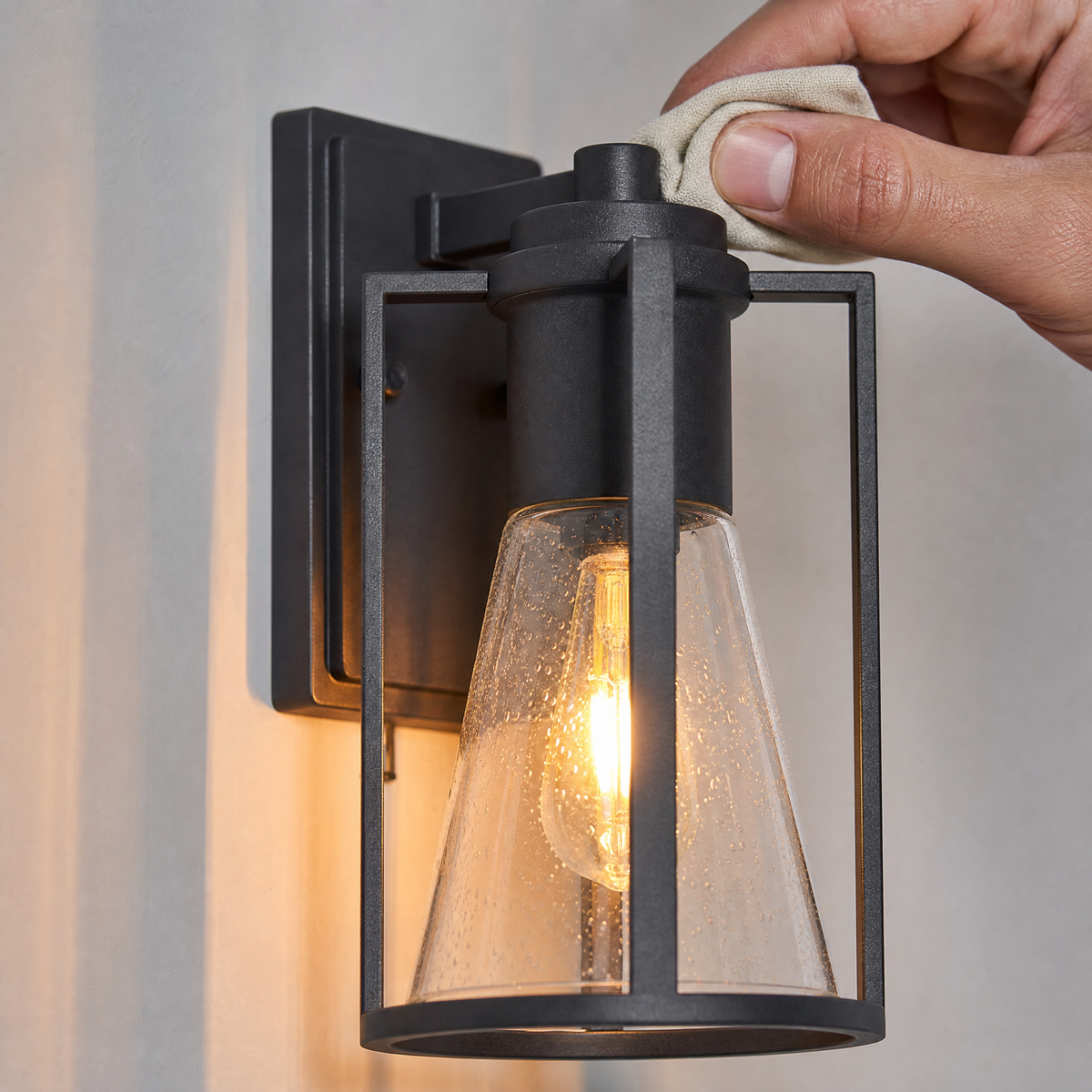 Modern Matte Black Iron and Glass Outdoor Wall Sconce