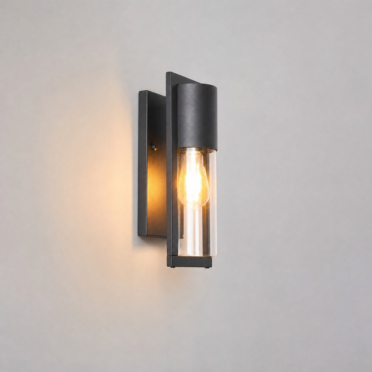 Modern Matte Black Iron and Glass Tall Outdoor Wall Sconce