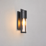 Modern Matte Black Iron and Glass Tall Outdoor Wall Sconce