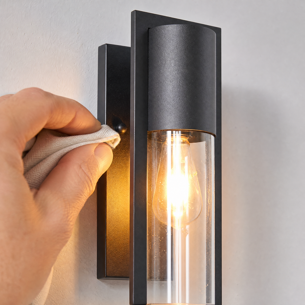 Modern Matte Black Iron and Glass Tall Outdoor Wall Sconce