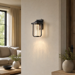 Modern Matte Black Outdoor Wall Sconce with Crystal Column