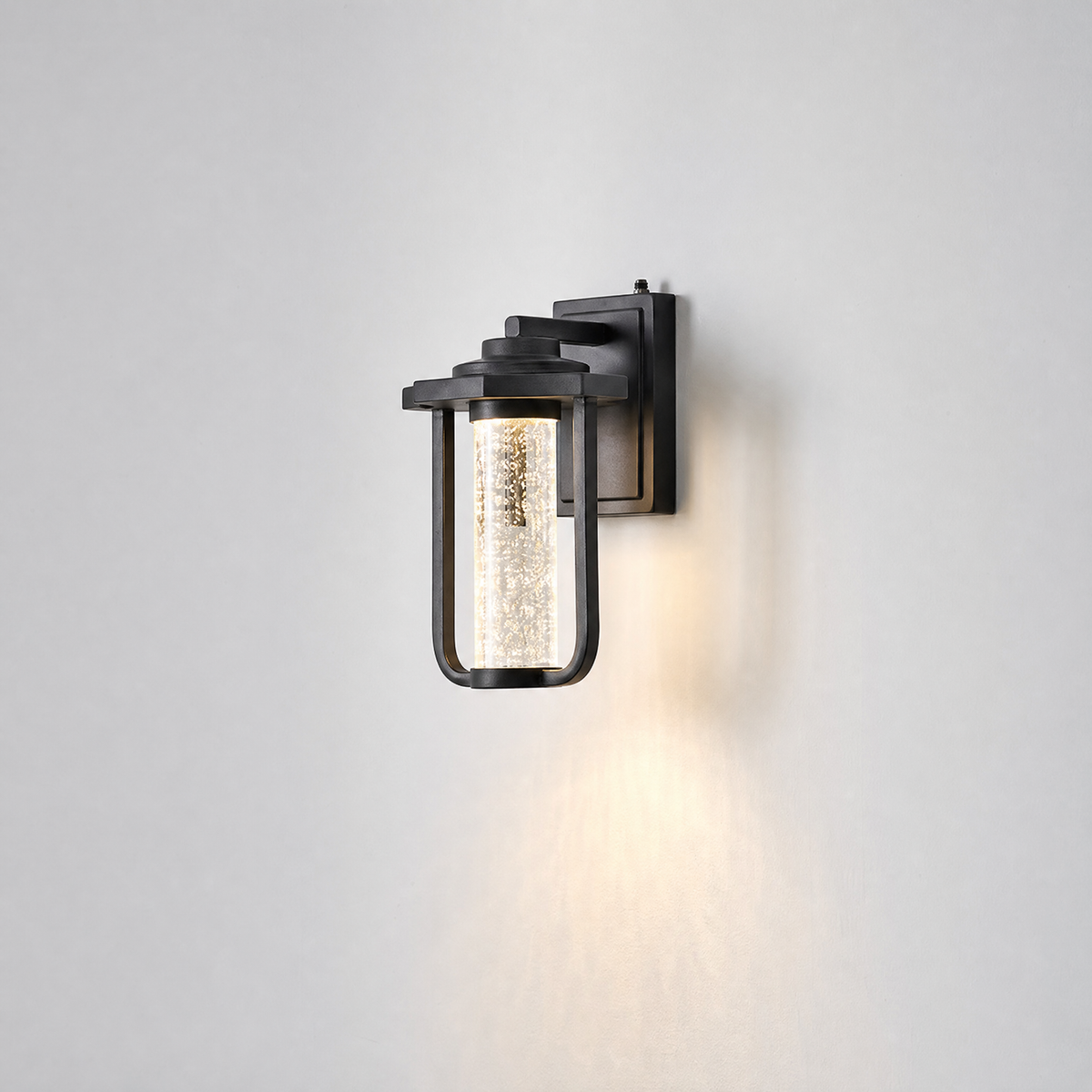 Modern Matte Black Outdoor Wall Sconce with Crystal Column