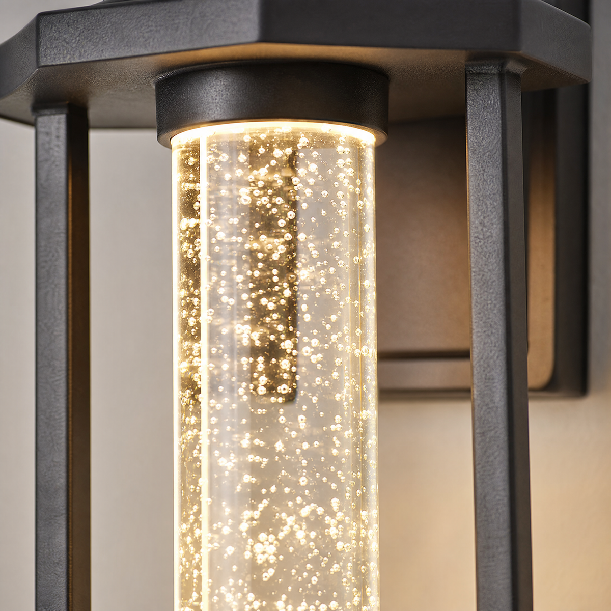 Modern Matte Black Outdoor Wall Sconce with Crystal Column