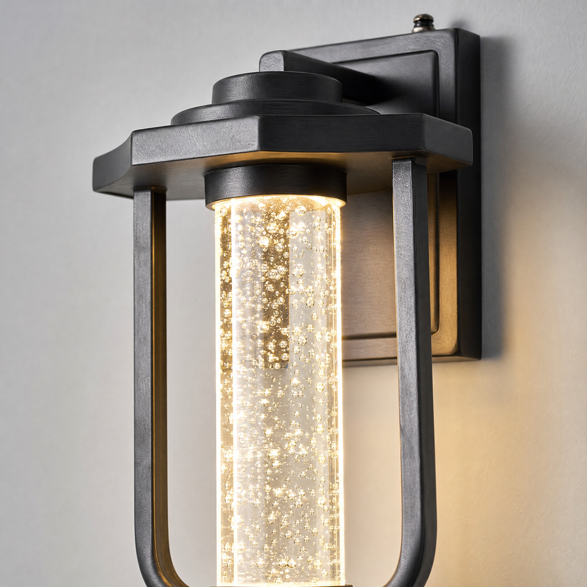 Modern Matte Black Outdoor Wall Sconce with Crystal Column