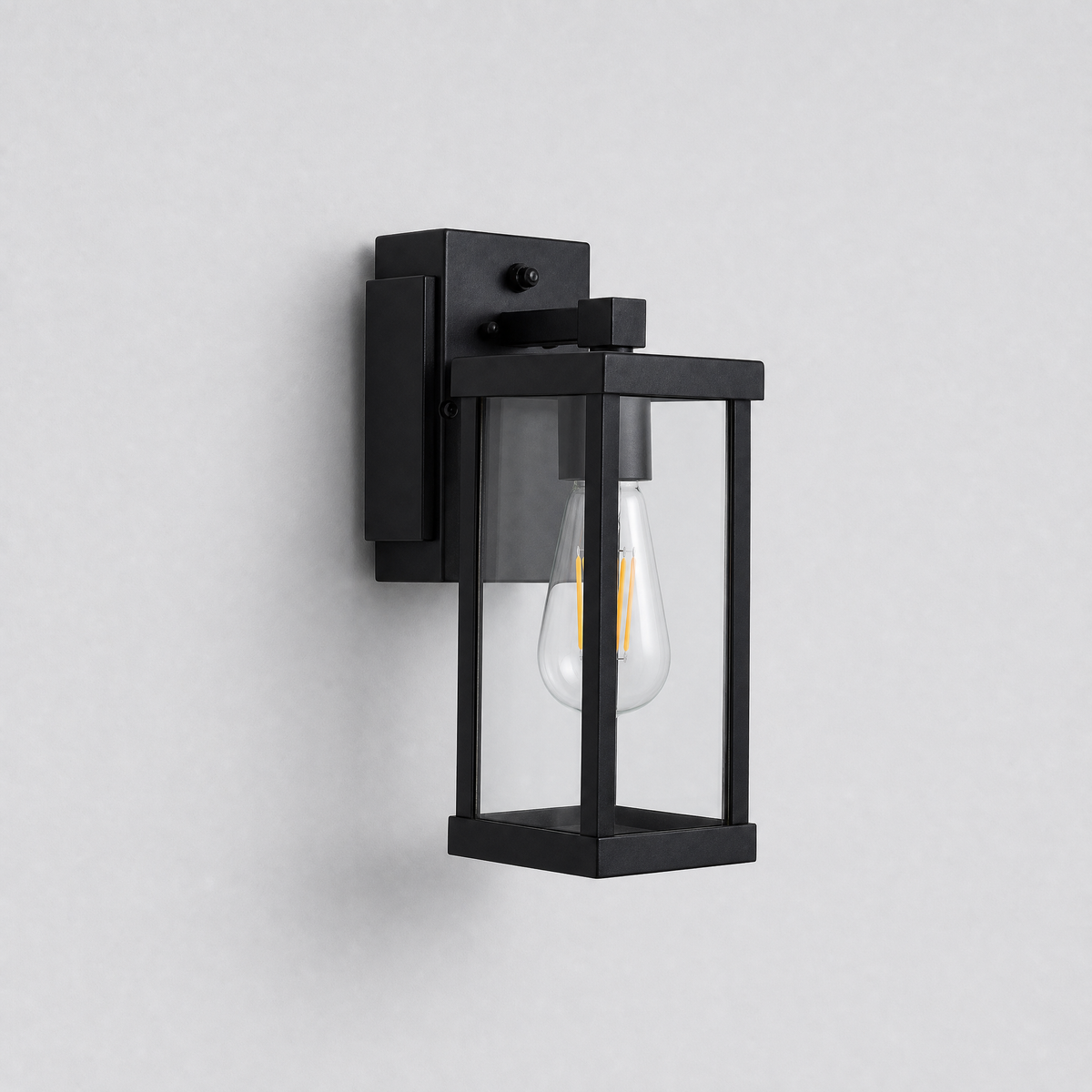 Modern Matte Black Steel and Clear Glass Outdoor Wall Lantern