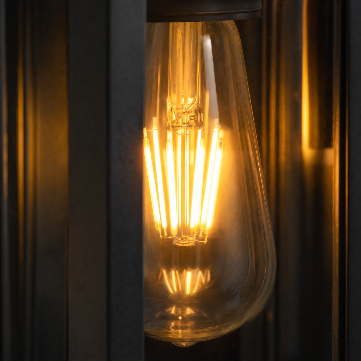 Modern Matte Black Steel and Clear Glass Outdoor Wall Lantern
