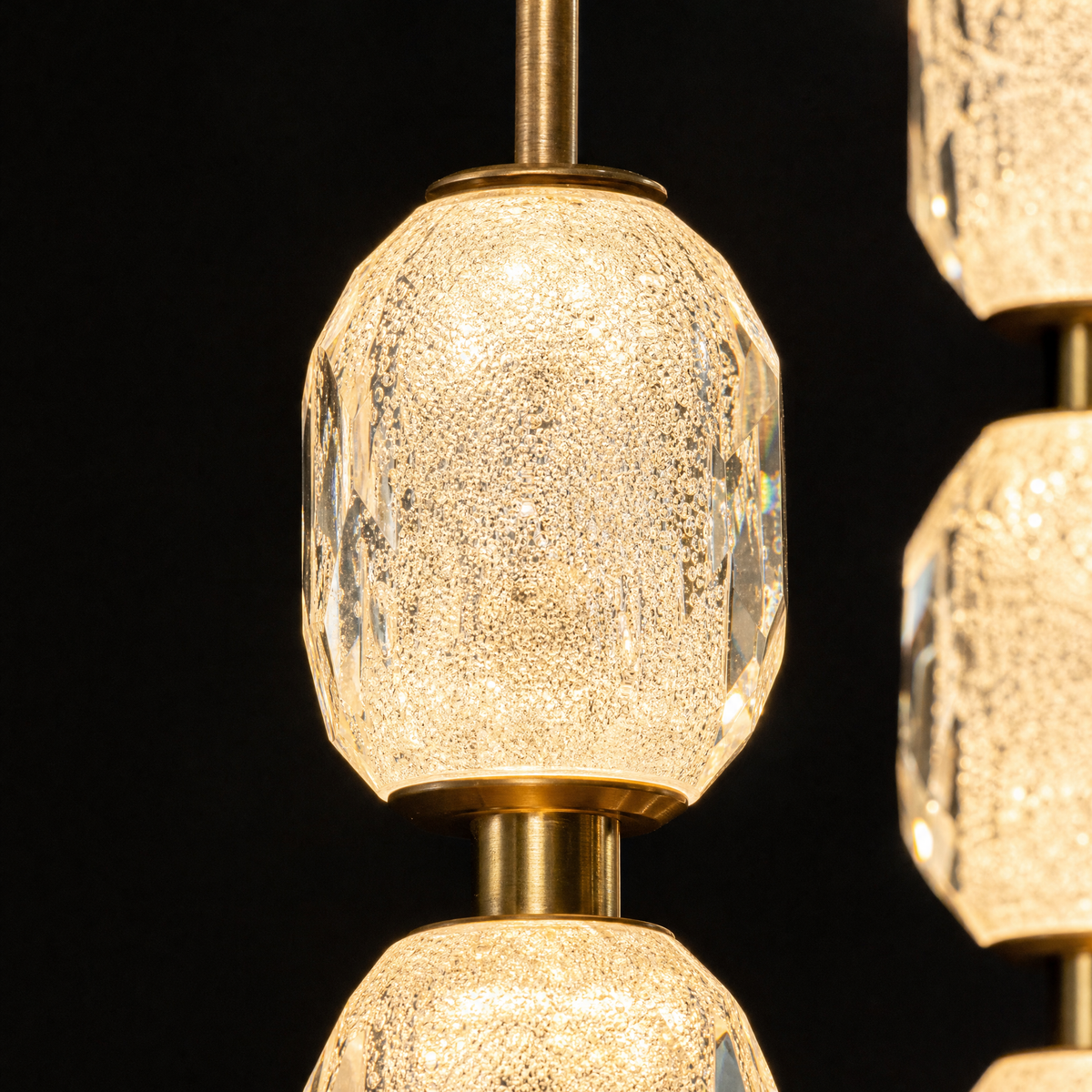 Modern Pendant Light Brushed Brass Clear Crystal 31.5" L for Dining Room