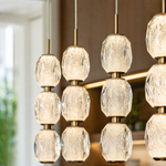 Modern Pendant Light Brushed Brass Clear Crystal 31.5" L for Dining Room