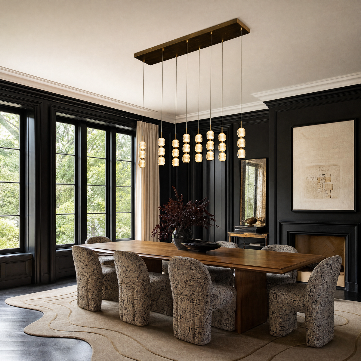 Modern Pendant Light Brushed Brass Clear Crystal 31.5" L for Dining Room
