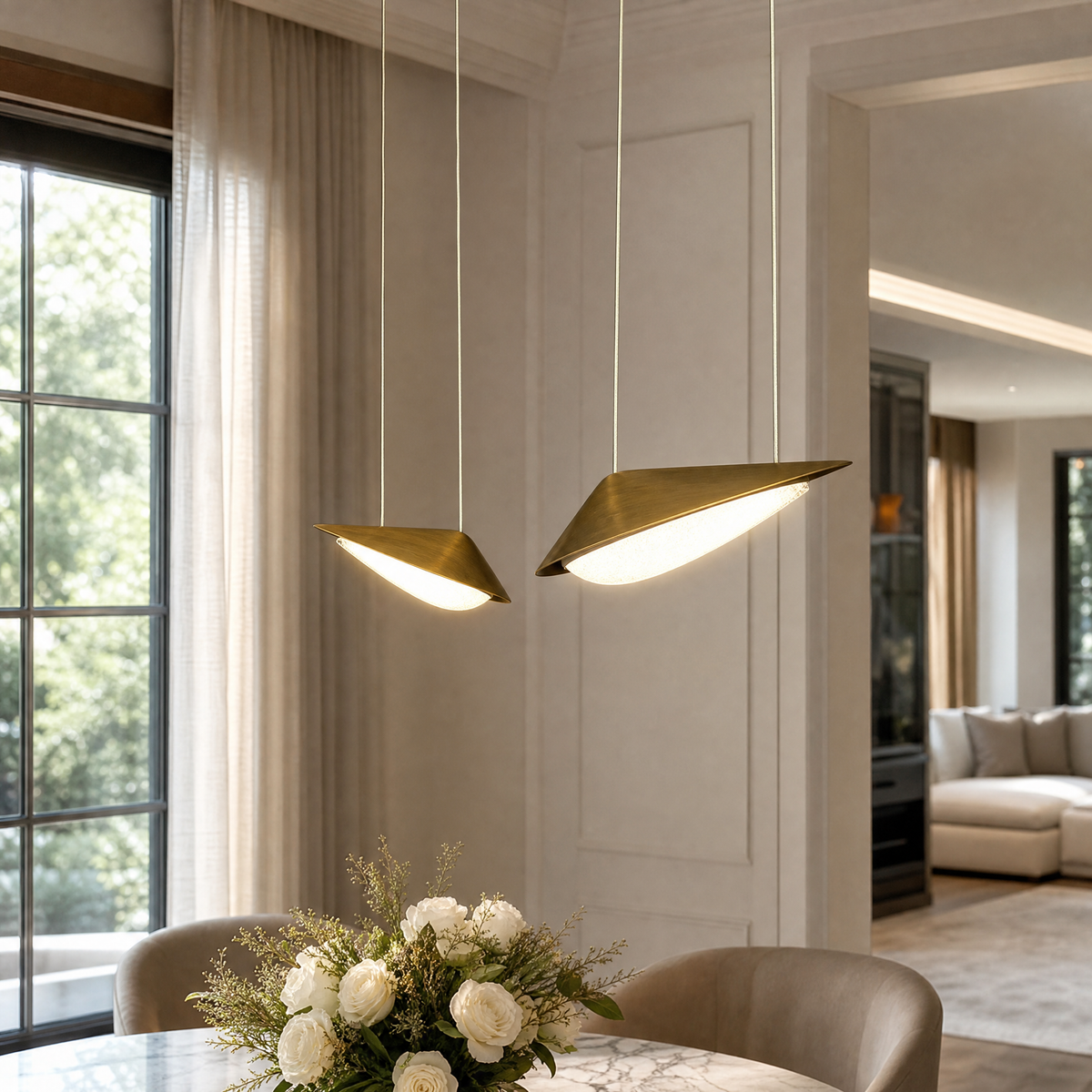 Modern Pendant Light Brushed Gold Bubble Glass for Dining Room Kitchen Island