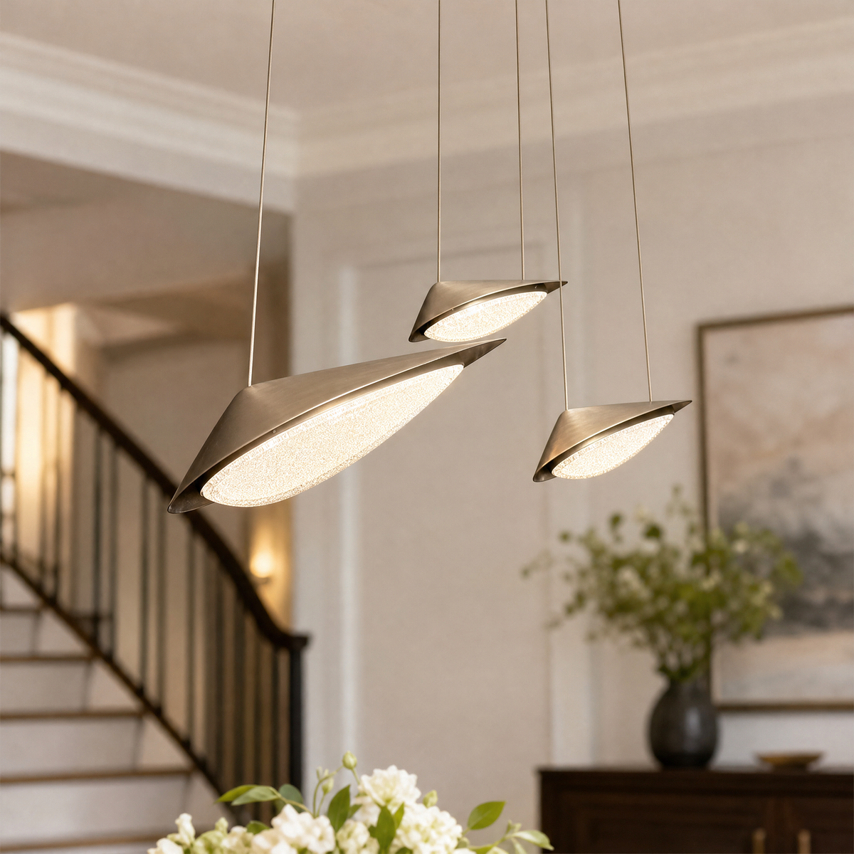 Modern Pendant Light Brushed Gold Bubble Glass for Dining Room Kitchen Island