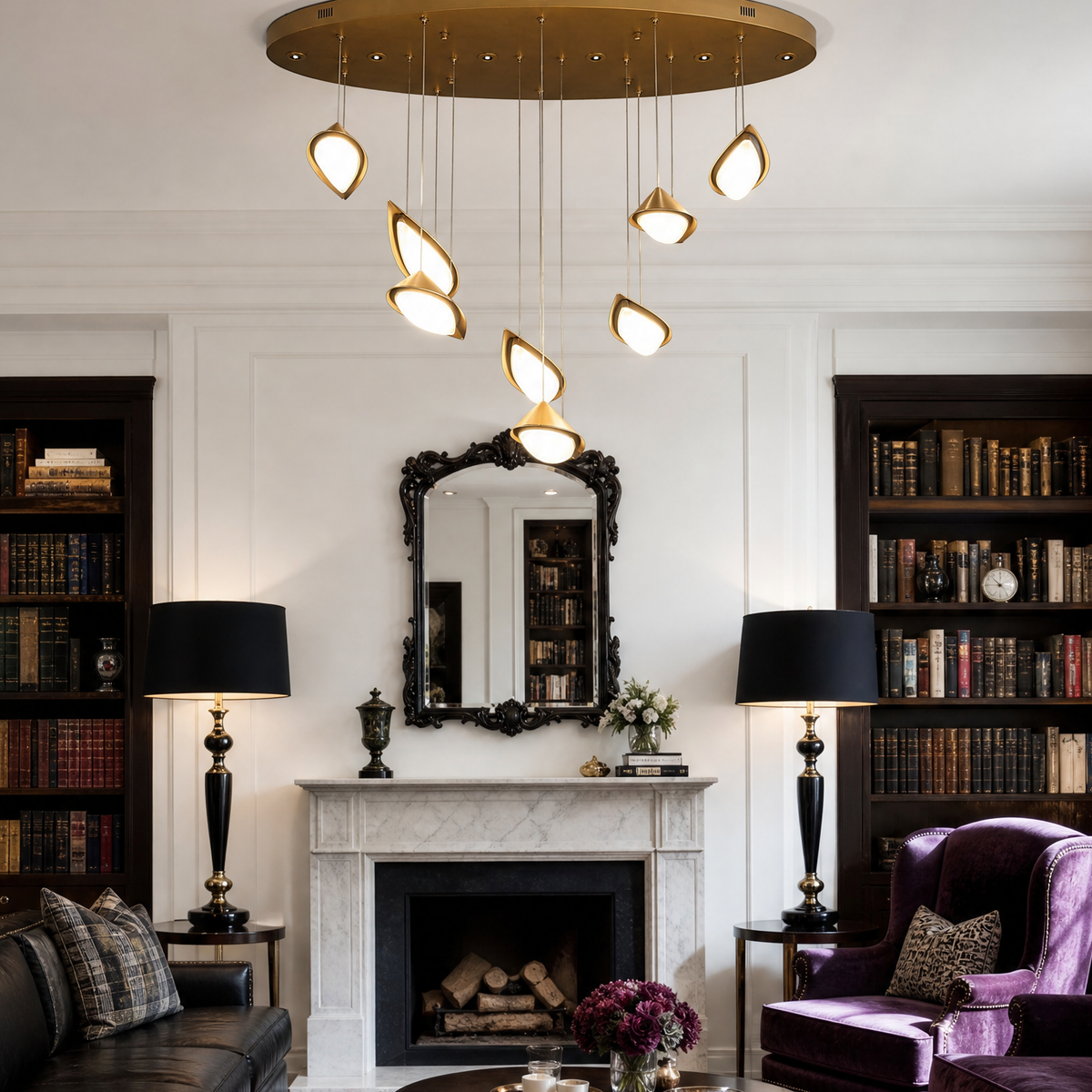 Modern Pendant Light Deep Gold Aluminium Glass 8-Light for Dining Room Kitchen