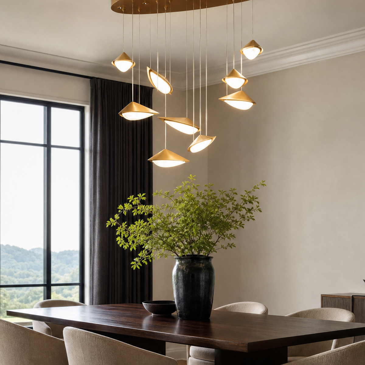 Modern Pendant Light Deep Gold Aluminium Glass 8-Light for Dining Room Kitchen