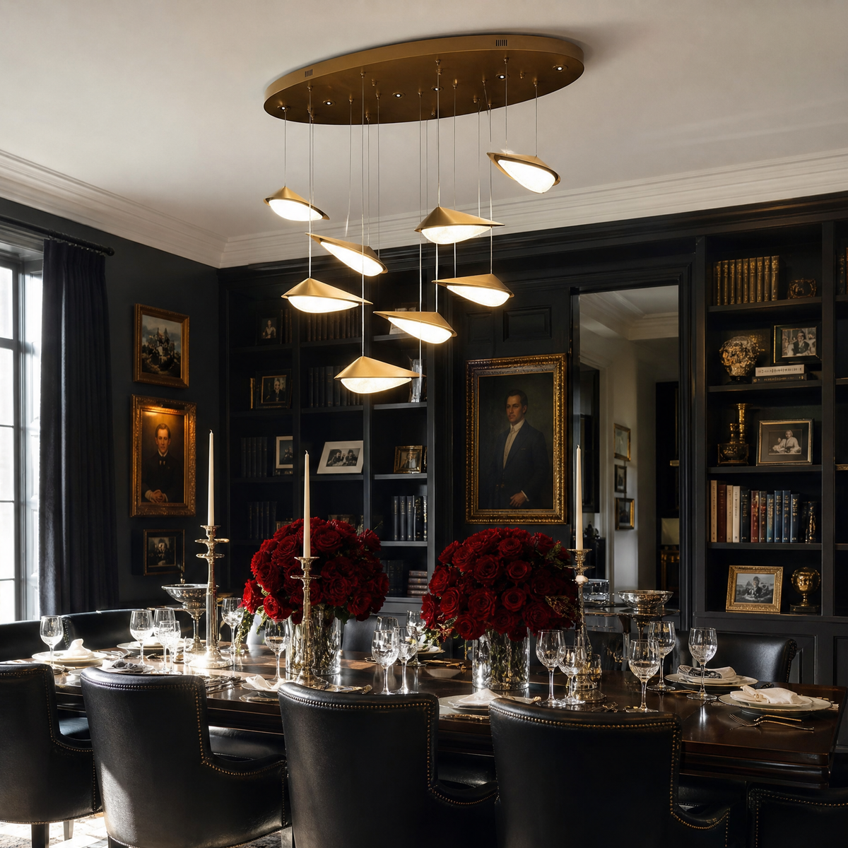 Modern Pendant Light Deep Gold Aluminium Glass 8-Light for Dining Room Kitchen