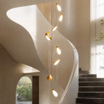 Modern Pendant Light Deep Gold Aluminium Glass 9-Light for Staircase Foyer