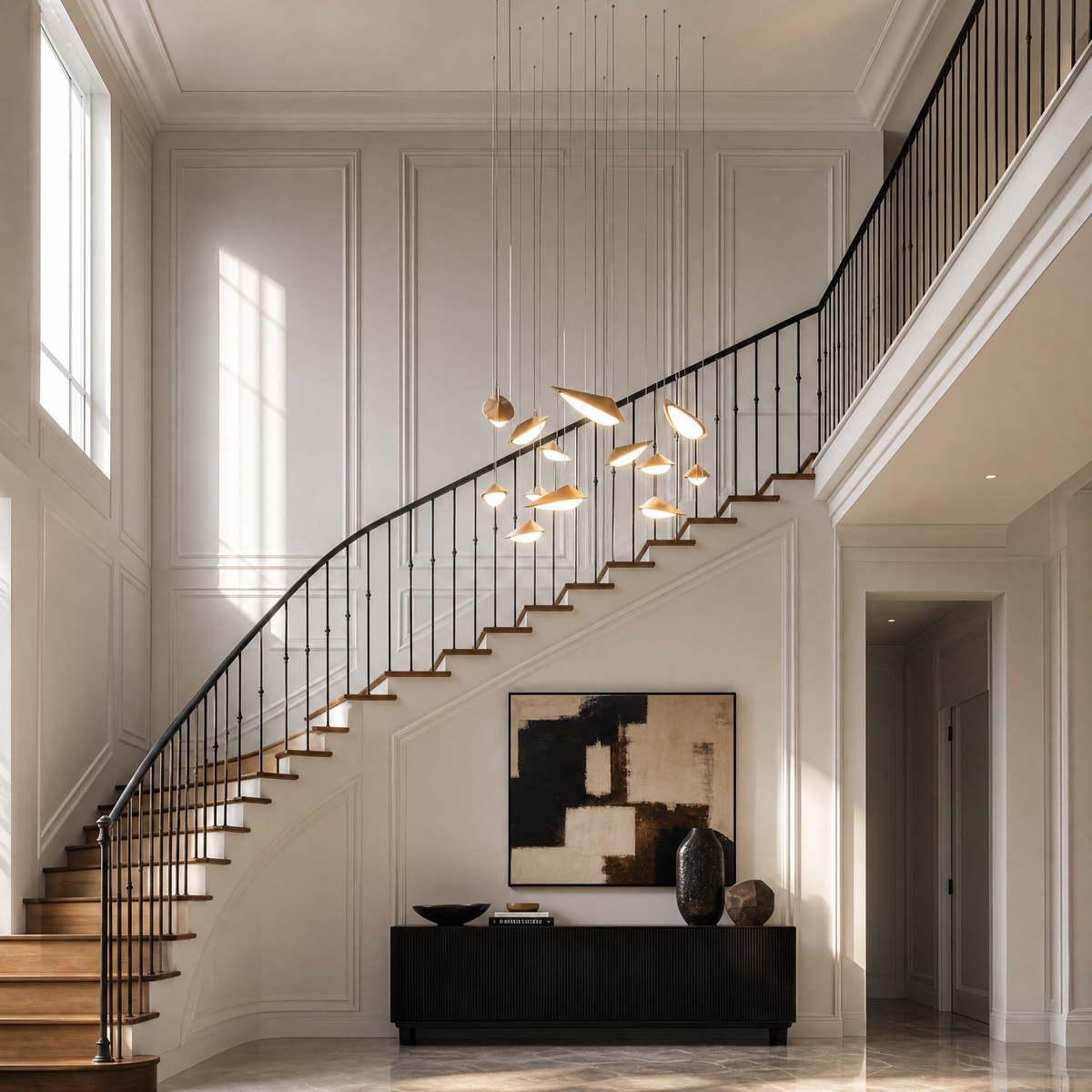 Modern Pendant Light Deep Gold Glass 12-Light for Living Room