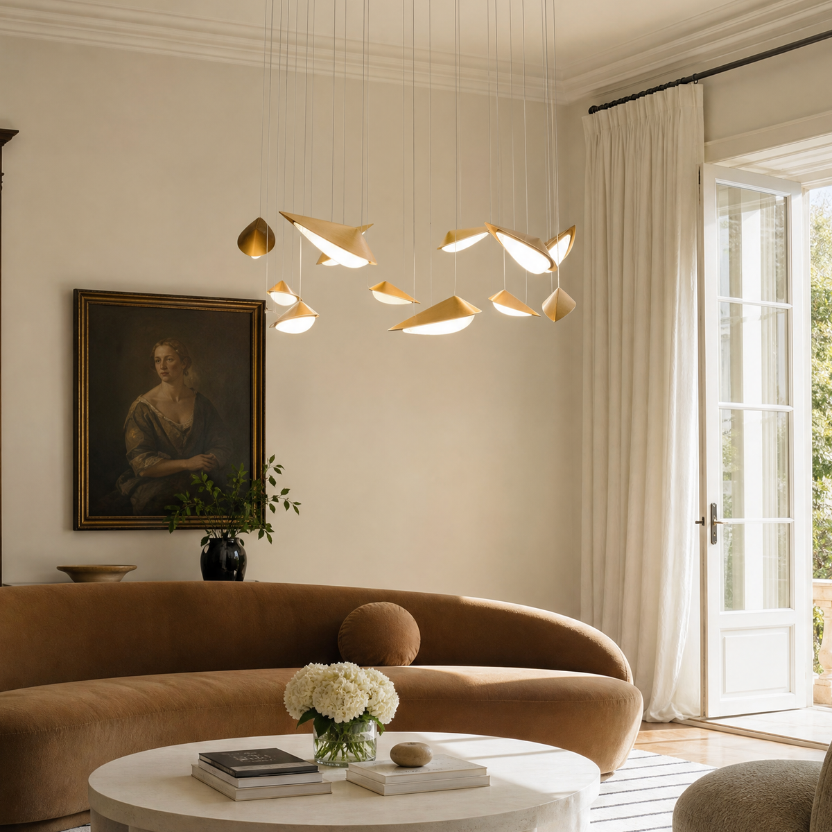 Modern Pendant Light Deep Gold Glass 12-Light for Living Room