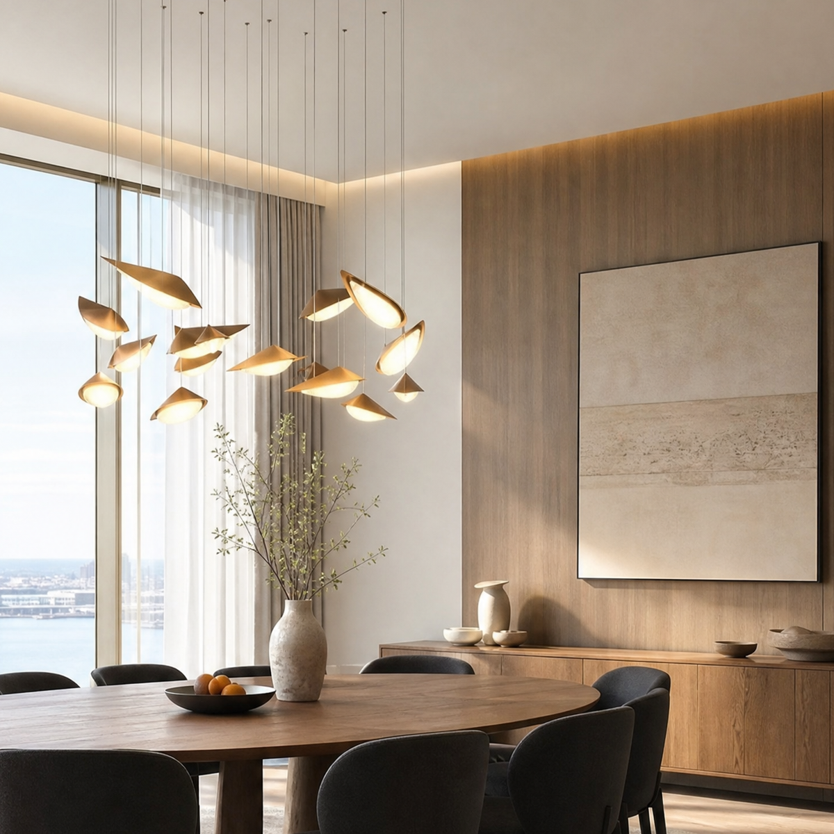 Modern Pendant Light Deep Gold Glass 12-Light for Living Room