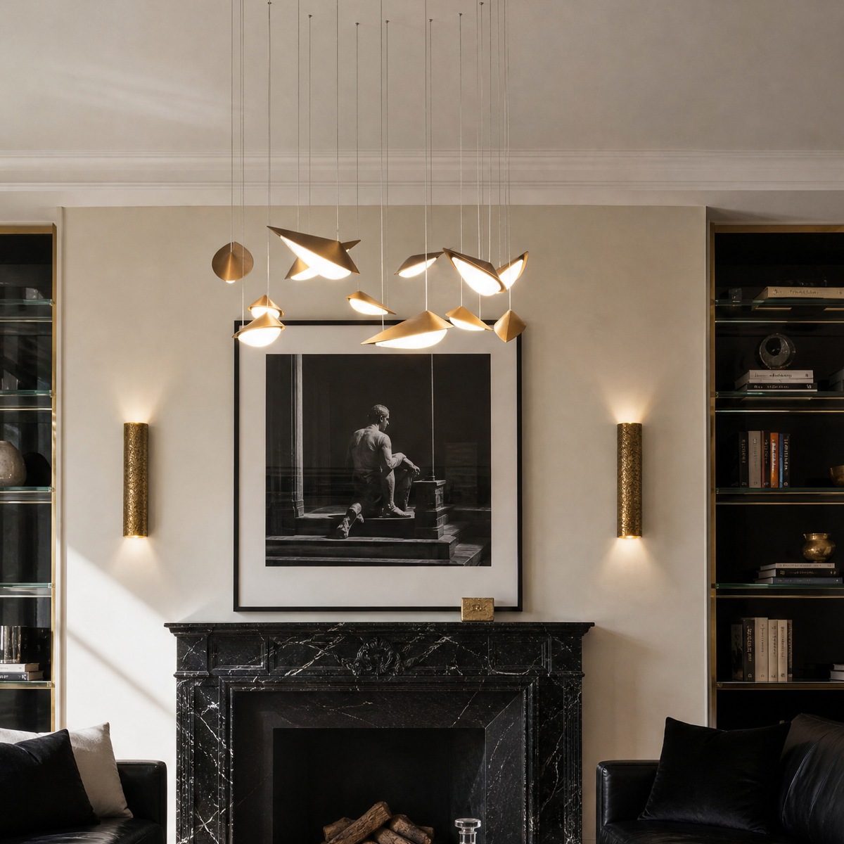 Modern Pendant Light Deep Gold Glass 12-Light for Living Room