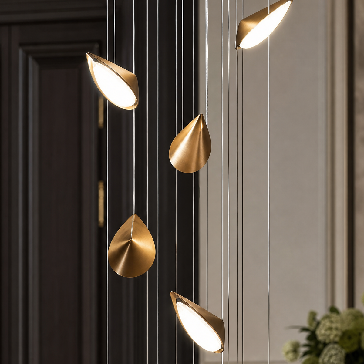 Modern Pendant Light Deep Gold Metal and Acrylic 9-Light for Staircase