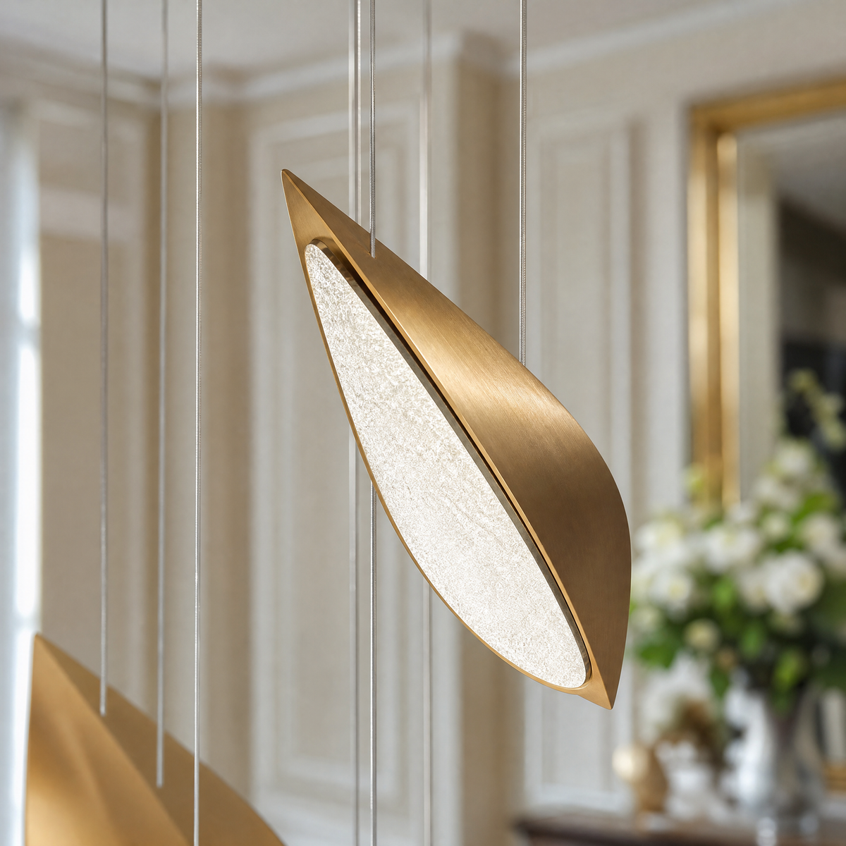 Modern Pendant Light Deep Gold Metal and Acrylic 9-Light for Staircase