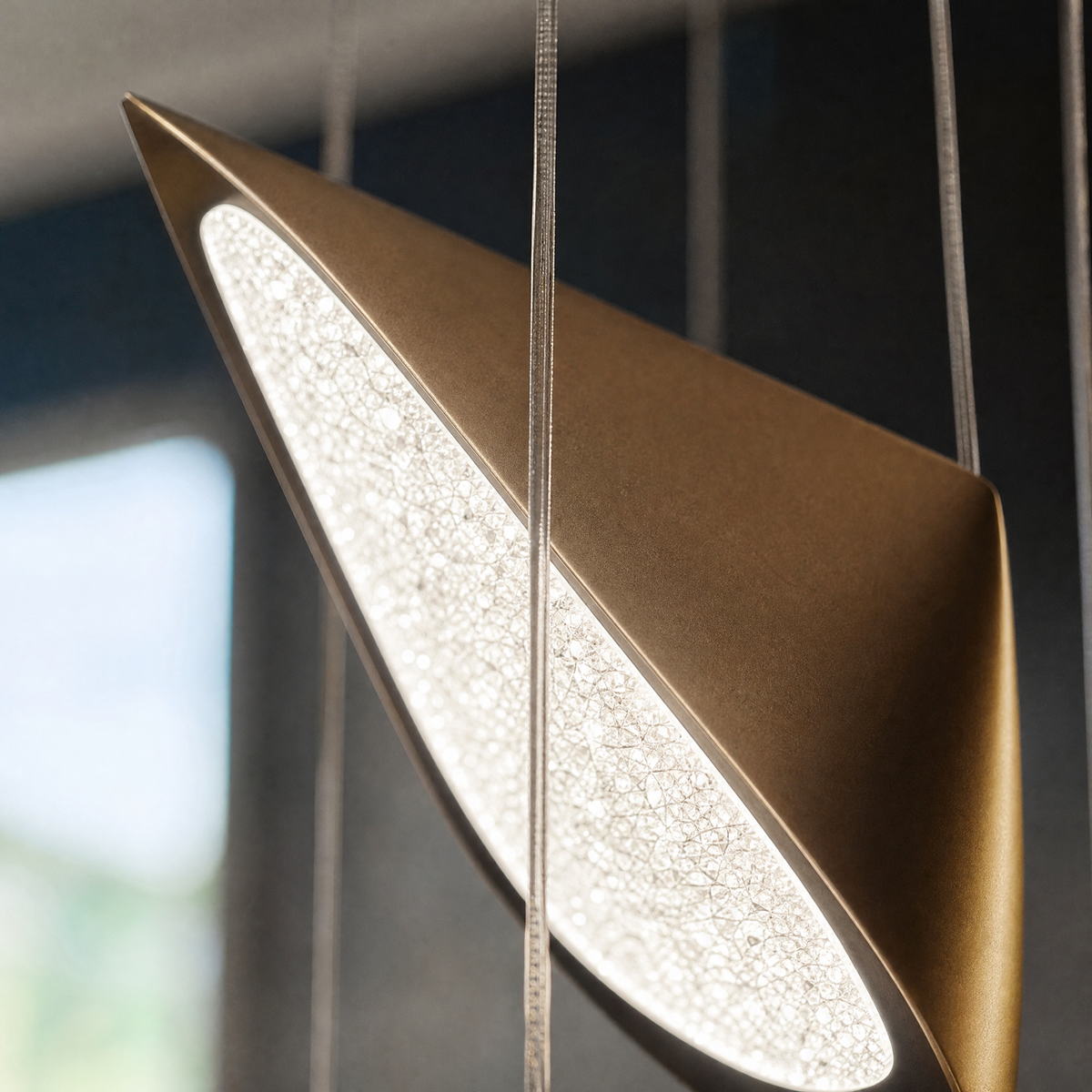 Modern Pendant Light Deep Gold Metal and Acrylic 9-Light for Staircase