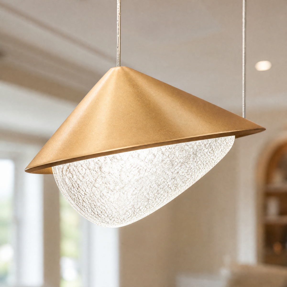 Modern Pendant Light Deep Gold Slanted Metal Cone for Dining Room