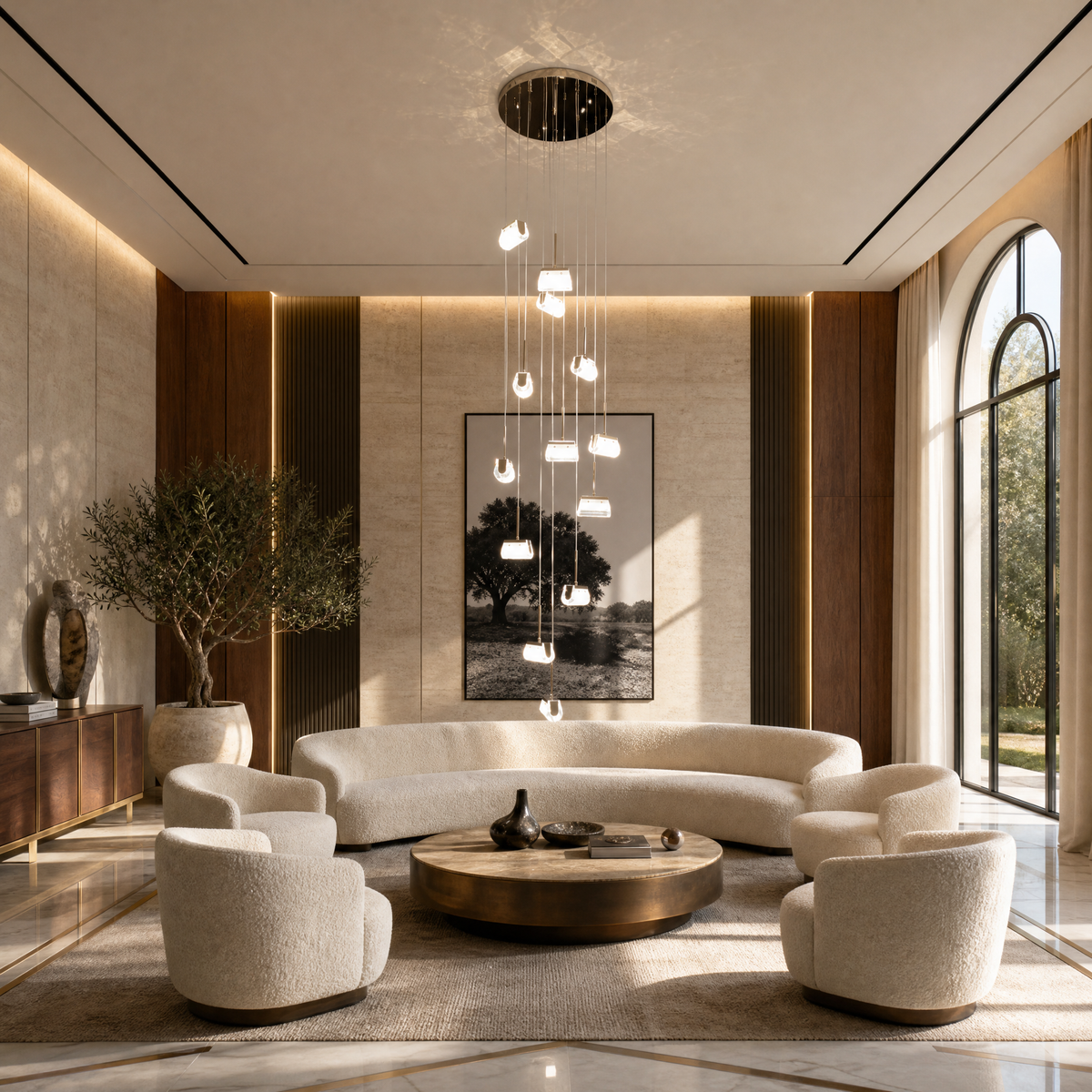 Modern Pendant Light Light Gold Metal K5 Crystal 13-Light for Staircase Foyer