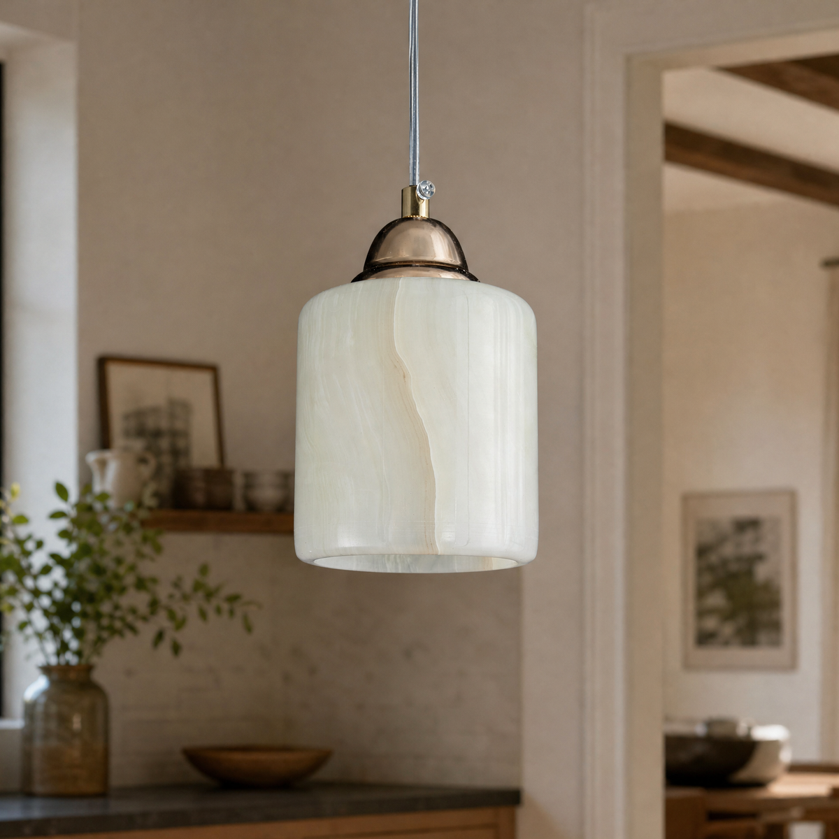 Modern Pendant Light Natural Stone Metal Ø3.5" for Kitchen Dining Room