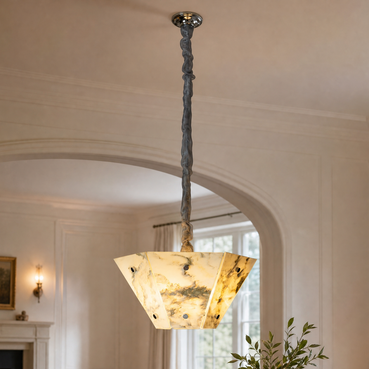 Modern Pendant Light Natural Stone Metal Panels Ø15.7" for Kitchen Dining Room