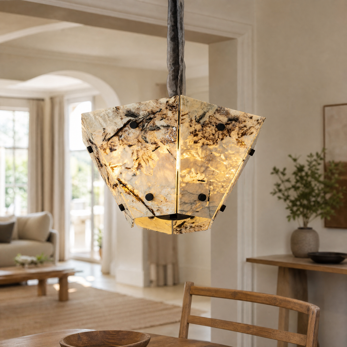 Modern Pendant Light Natural Stone Metal Panels Ø15.7" for Kitchen Dining Room