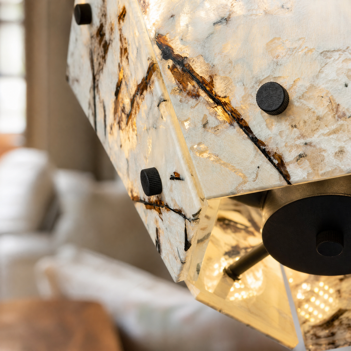 Modern Pendant Light Natural Stone Metal Panels Ø15.7" for Kitchen Dining Room