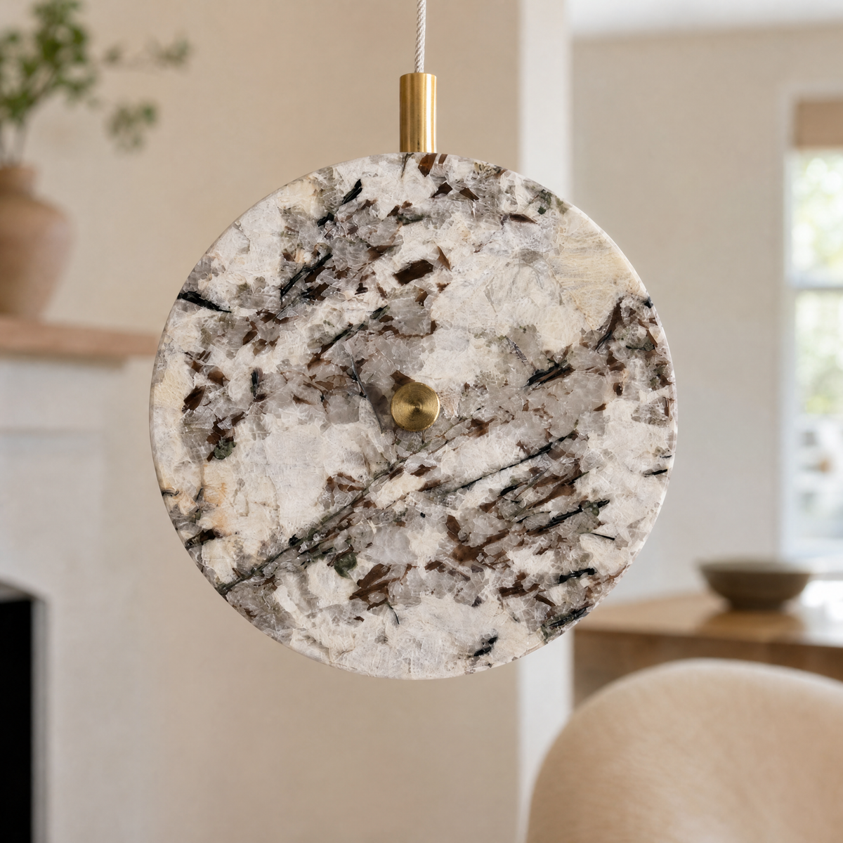 Modern Pendant Light Natural Stone Metal for Kitchen Dining Room