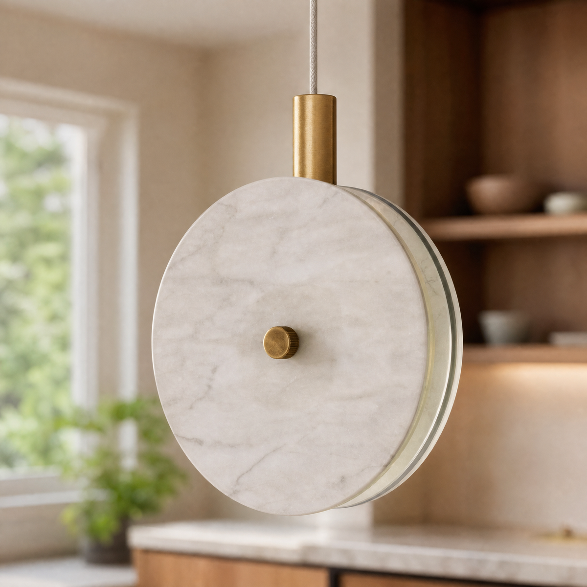 Modern Pendant Light Natural Stone Metal for Kitchen Dining Room