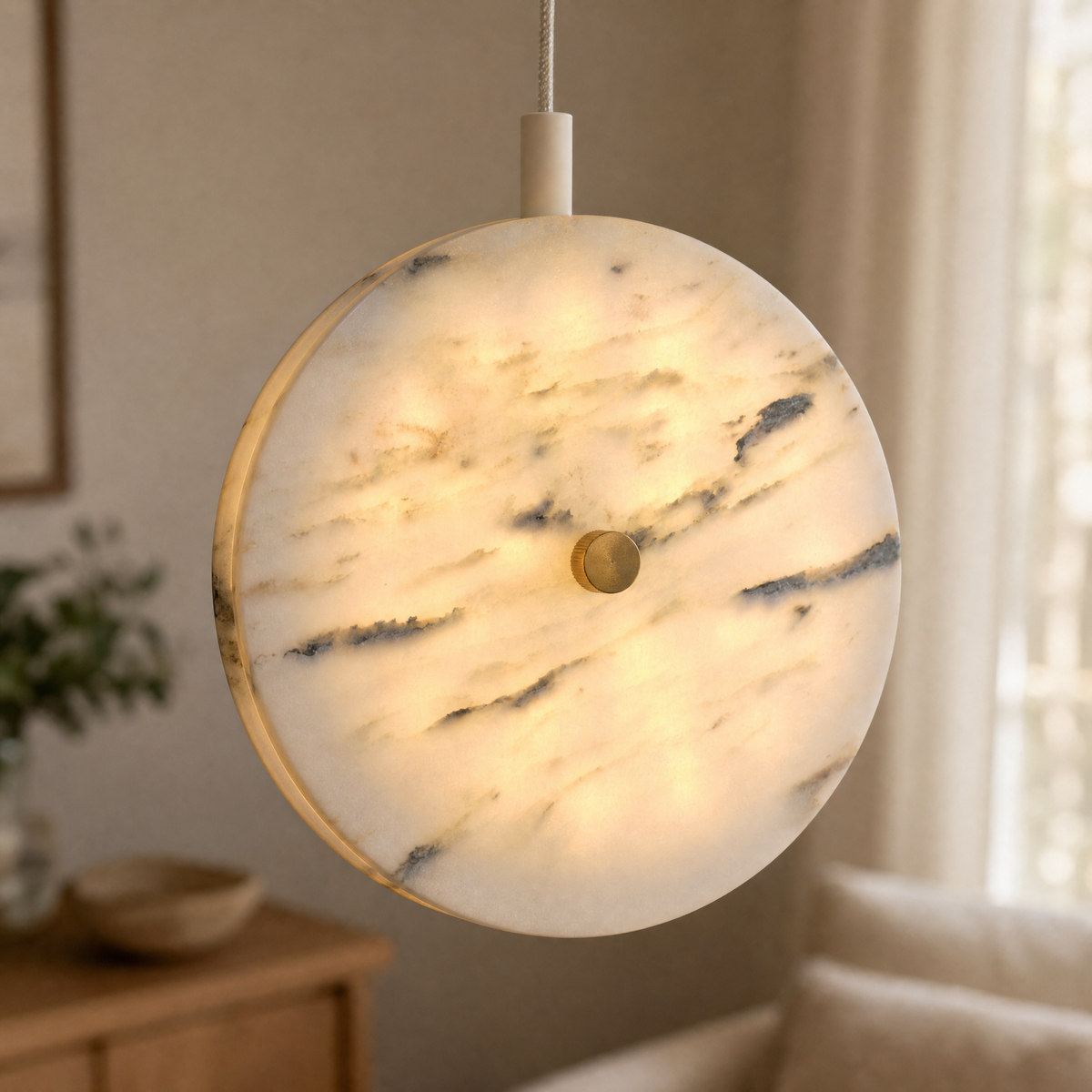 Modern Pendant Light Natural Stone Metal for Kitchen Dining Room