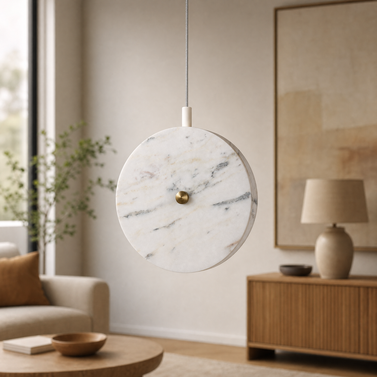 Modern Pendant Light Natural Stone Metal for Kitchen Dining Room