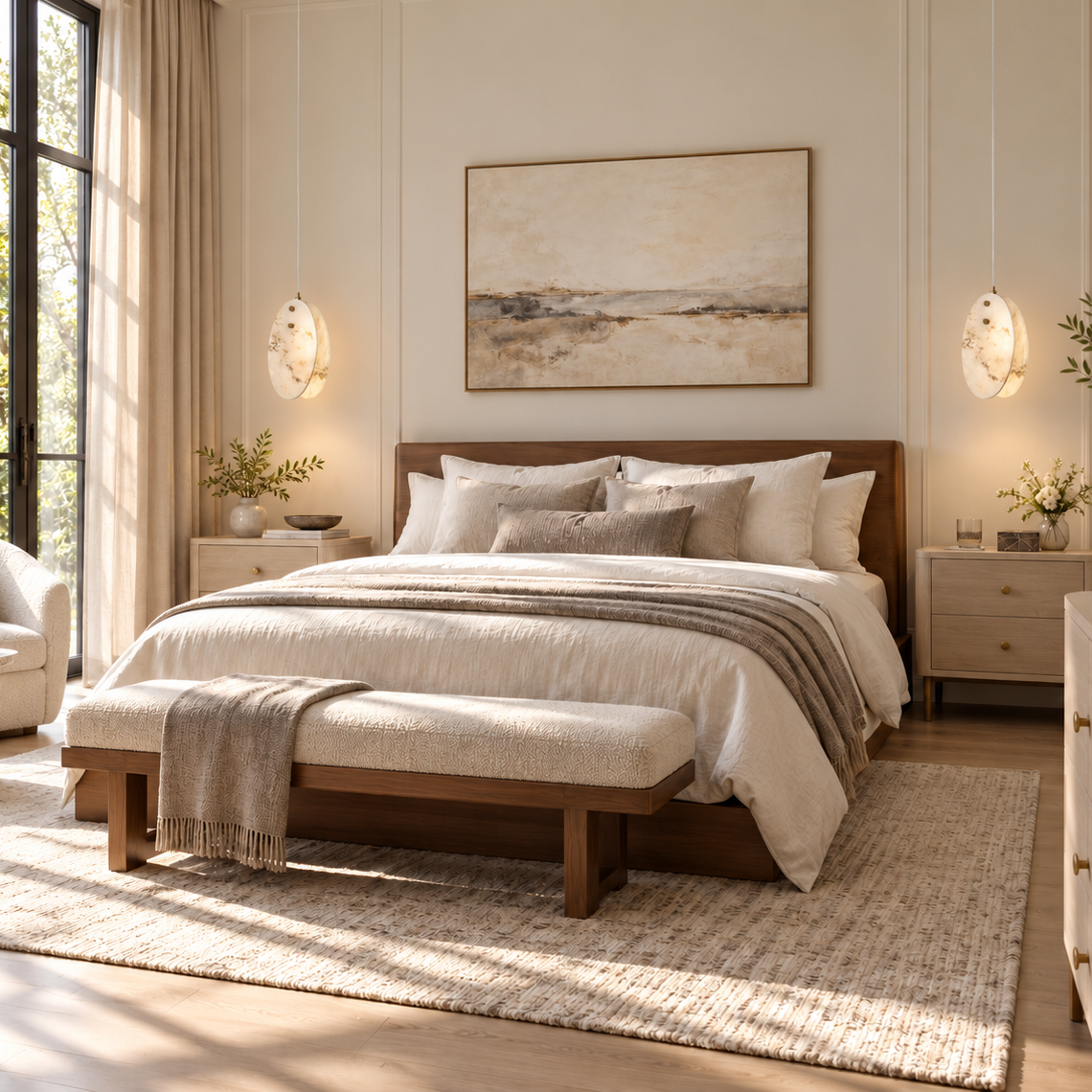 Modern Pendant Light Organic Modern Chrome Natural Stone H9.8" for Bedroom