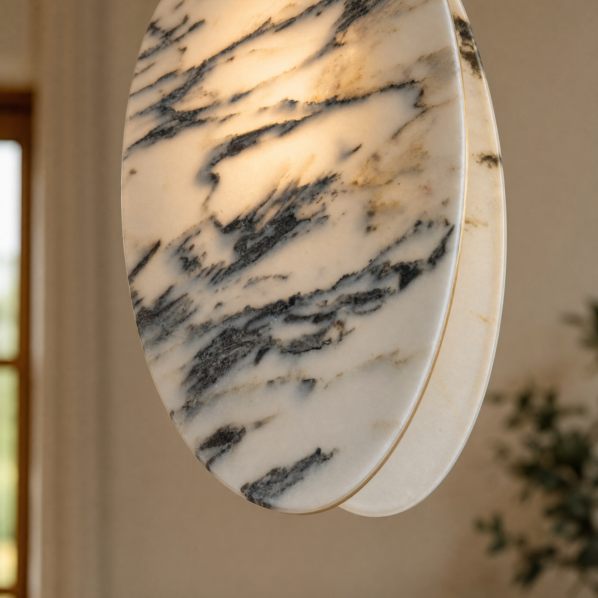 Modern Pendant Light Organic Modern Chrome Natural Stone H9.8" for Bedroom