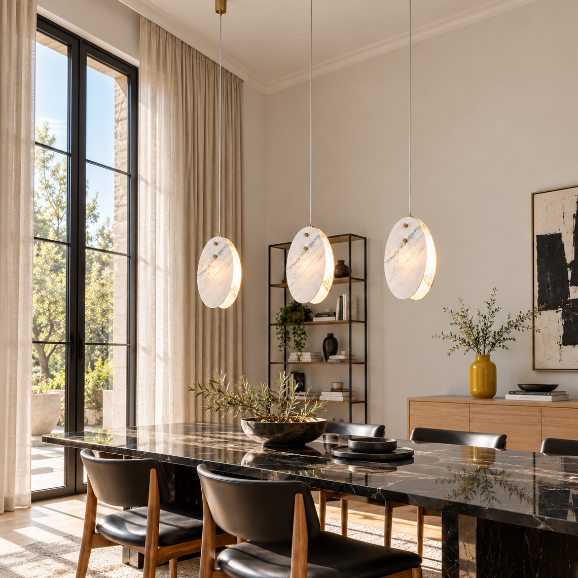 Modern Pendant Light Organic Modern Chrome Natural Stone H9.8" for Bedroom