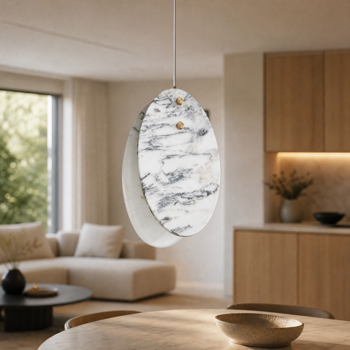 Modern Pendant Light Organic Modern Chrome Stone-Look H9.8" for Bedroom