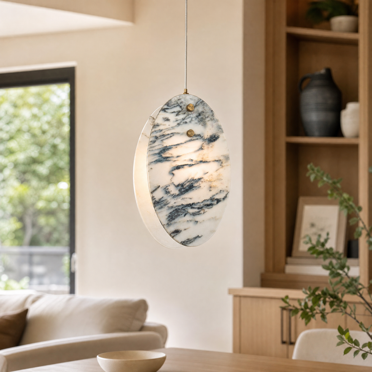 Modern Pendant Light Organic Modern Chrome Stone-Look H9.8" for Bedroom