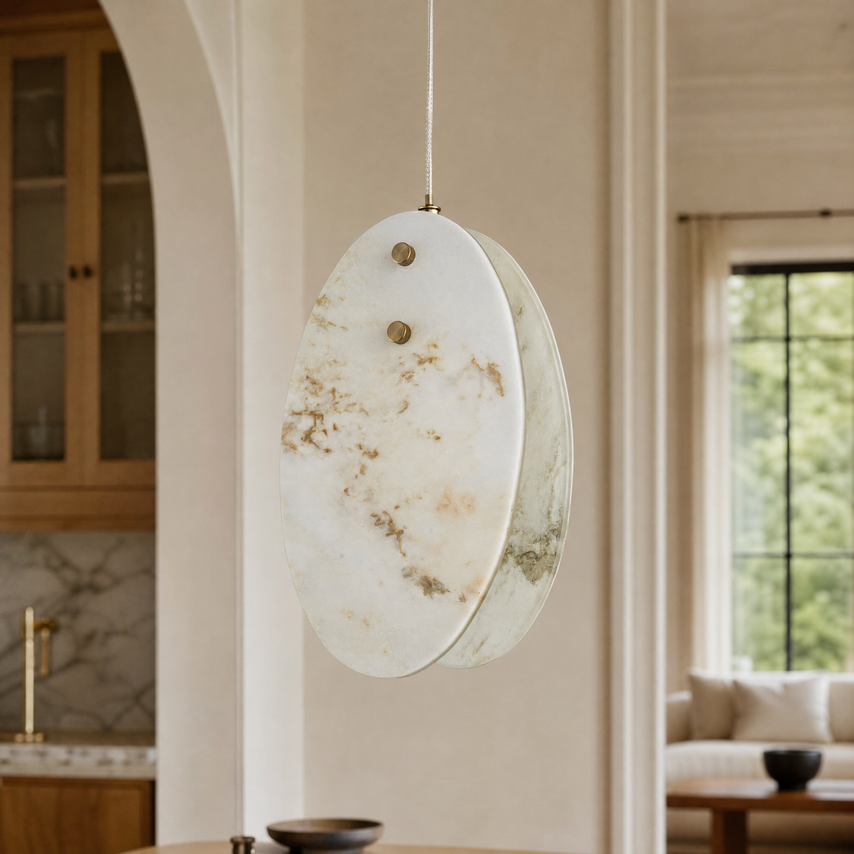 Modern Pendant Light Organic Modern Chrome Stone-Look H9.8" for Bedroom