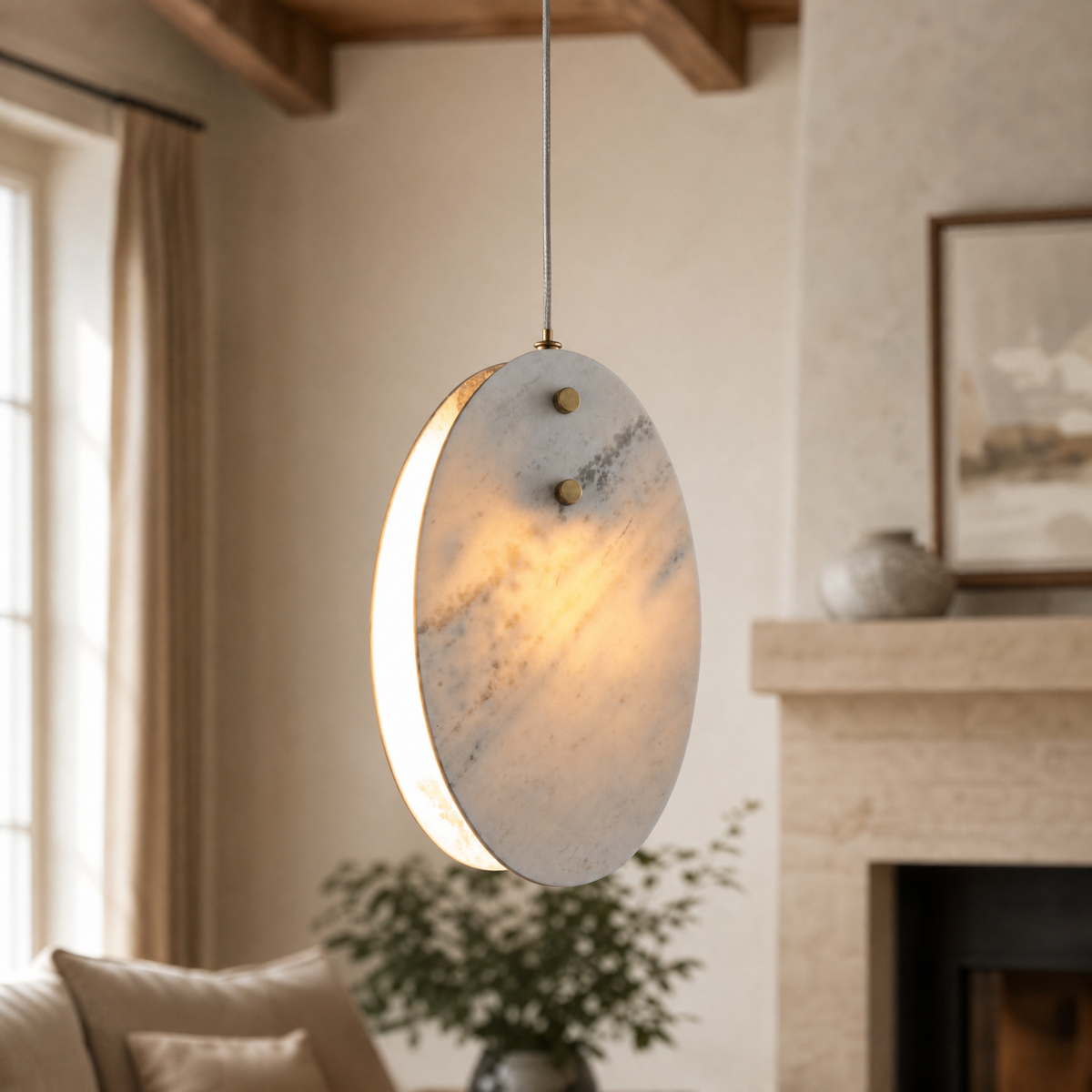Modern Pendant Light Organic Modern Chrome Stone-Look H9.8" for Bedroom