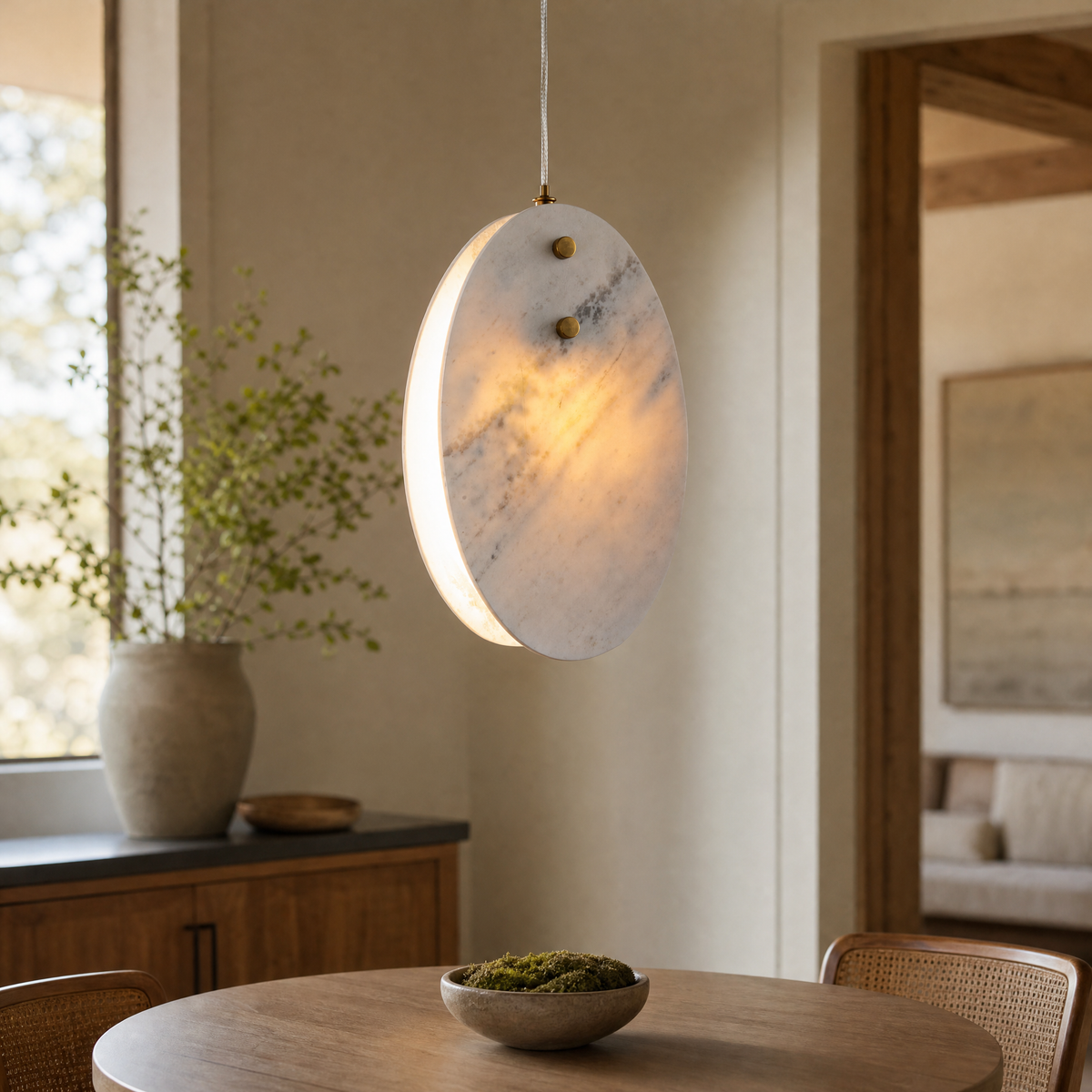 Modern Pendant Light Organic Modern Chrome Stone-Look H9.8" for Bedroom
