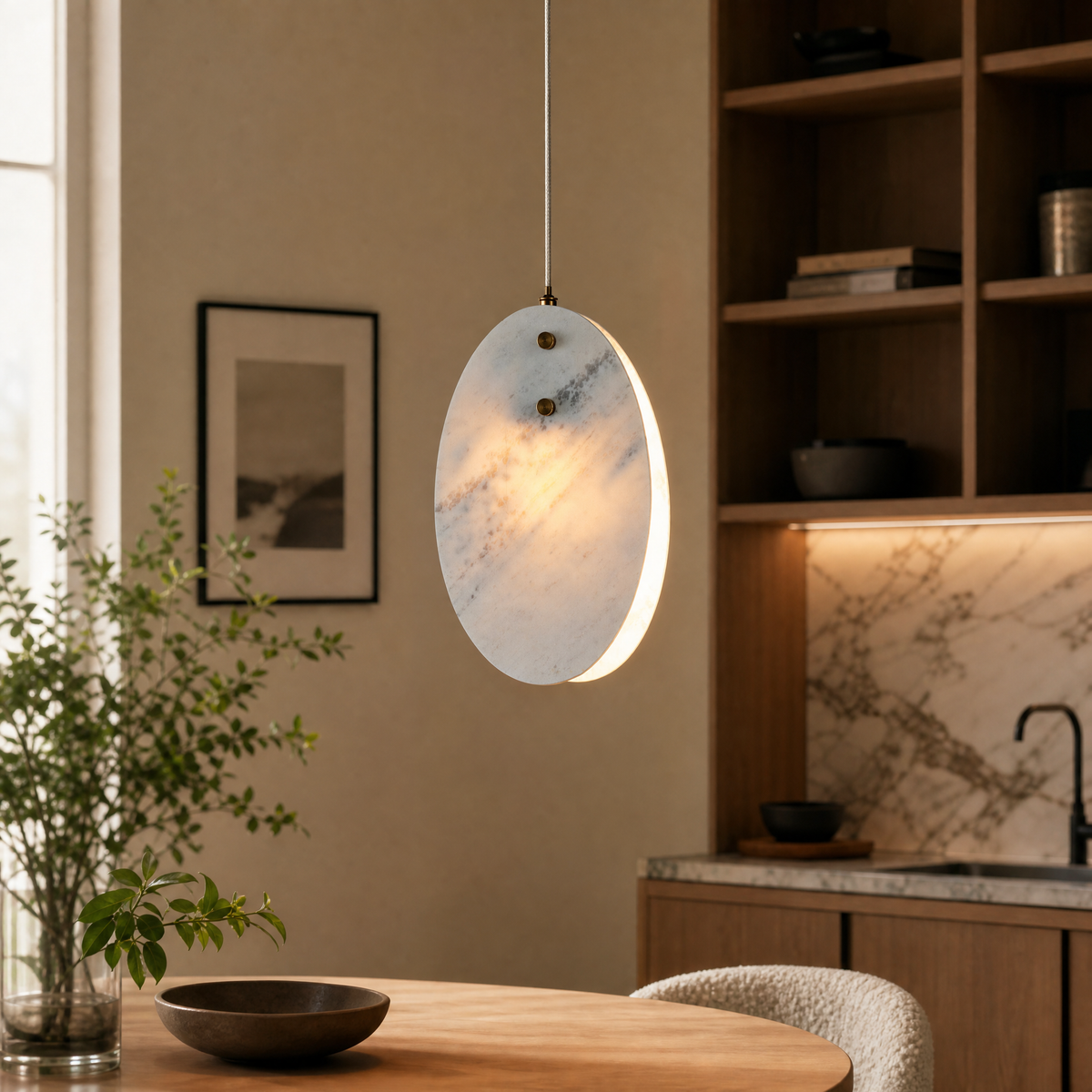 Modern Pendant Light Organic Modern Chrome Stone-Look H9.8" for Bedroom
